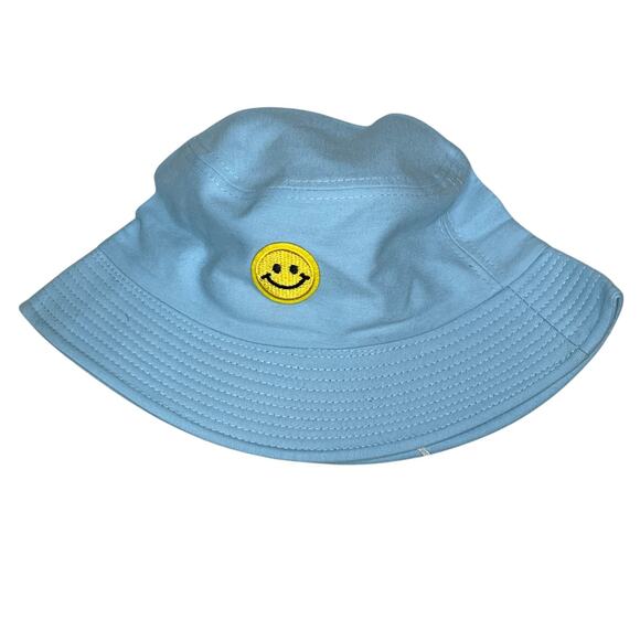 Smiley Patched Bucket Hat Unisex One Size Blue Smile Emoji Beach Hiking Casual - Picture 3 of 7